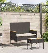 Gartenbank 2-Sitzer mit Kissen und Tisch Schwarz Poly Rattan