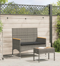 Gartenbank 2-Sitzer mit Kissen und Tisch Grau Poly Rattan