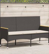 Gartenbank 3-Sitzer mit Kissen Schwarz Poly Rattan