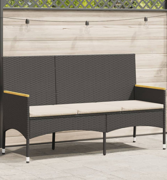 Gartenbank 3-Sitzer mit Kissen Schwarz Poly Rattan