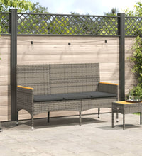 Gartenbank 3-Sitzer mit Kissen Grau Poly Rattan