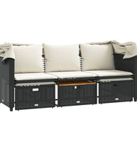 Outdoor-Sofa 3-Sitzer mit Dach und Hockern Schwarz Poly-Rattan