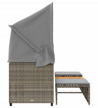Outdoor-Sofa 3-Sitzer mit Dach und Hockern Grau Poly Rattan