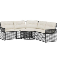 Gartensofa in L-Form mit Kissen und Fußbank Schwarz Poly Rattan