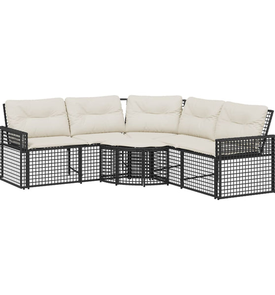 Gartensofa in L-Form mit Kissen und Fußbank Schwarz Poly Rattan