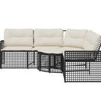 Gartensofa in L-Form mit Kissen und Fußbank Schwarz Poly Rattan