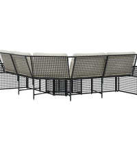 Gartensofa in L-Form mit Kissen und Fußbank Schwarz Poly Rattan