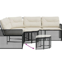 Gartensofa in L-Form mit Kissen und Fußbank Schwarz Poly Rattan