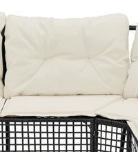 Gartensofa in L-Form mit Kissen und Fußbank Schwarz Poly Rattan