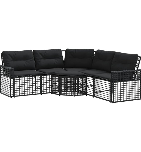 Gartensofa in L-Form mit Kissen und Fußbank Schwarz Poly Rattan