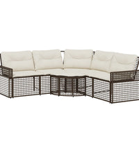 Gartensofa in L-Form mit Kissen und Fußbank Braun Poly Rattan