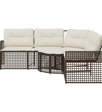 Gartensofa in L-Form mit Kissen und Fußbank Braun Poly Rattan