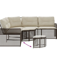 Gartensofa in L-Form mit Kissen und Fußbank Braun Poly Rattan