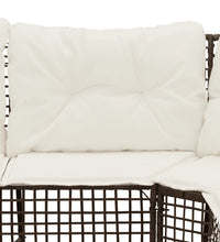 Gartensofa in L-Form mit Kissen und Fußbank Braun Poly Rattan