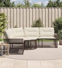 Gartensofa in L-Form mit Kissen und Fußbank Braun Poly Rattan