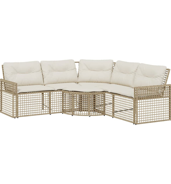 Gartensofa in L-Form mit Kissen und Fußbank Beige Poly Rattan