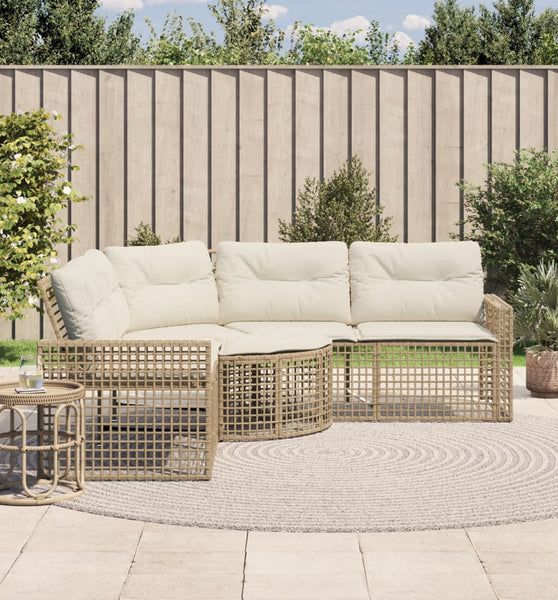 Gartensofa in L-Form mit Kissen und Fußbank Beige Poly Rattan
