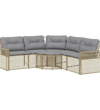 Gartensofa in L-Form mit Kissen und Fußbank Beige Poly Rattan