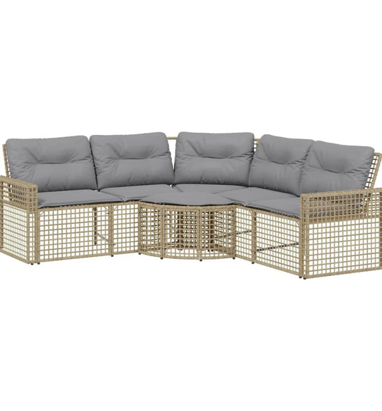Gartensofa in L-Form mit Kissen und Fußbank Beige Poly Rattan
