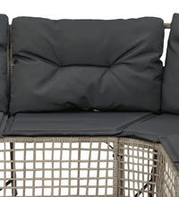 Gartensofa in L-Form mit Kissen und Fußbank Hellgrau Polyrattan