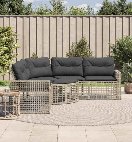 Gartensofa in L-Form mit Kissen und Fußbank Hellgrau Polyrattan