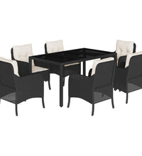 7-tlg. Garten-Essgruppe mit Kissen Schwarz Poly Rattan