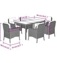 7-tlg. Garten-Essgruppe mit Kissen Schwarz Poly Rattan