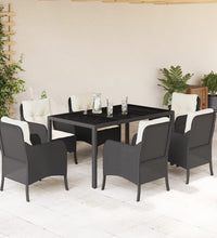 7-tlg. Garten-Essgruppe mit Kissen Schwarz Poly Rattan
