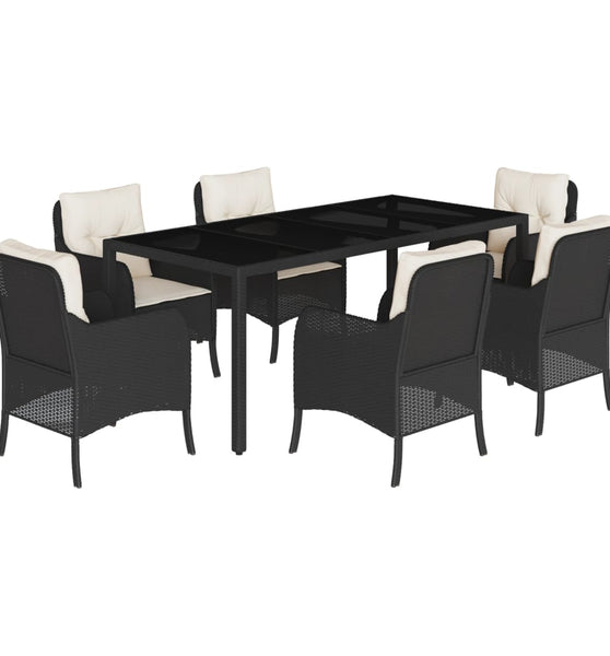 7-tlg. Garten-Essgruppe mit Kissen Schwarz Poly Rattan