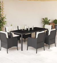 7-tlg. Garten-Essgruppe mit Kissen Schwarz Poly Rattan
