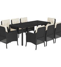 9-tlg. Garten-Essgruppe mit Kissen Schwarz Poly Rattan