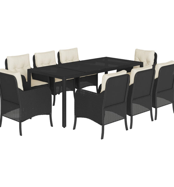 9-tlg. Garten-Essgruppe mit Kissen Schwarz Poly Rattan