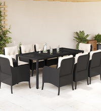 9-tlg. Garten-Essgruppe mit Kissen Schwarz Poly Rattan