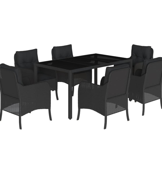 7-tlg. Garten-Essgruppe mit Kissen Schwarz Poly Rattan