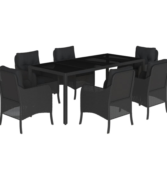 7-tlg. Garten-Essgruppe mit Kissen Schwarz Poly Rattan