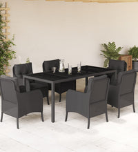 7-tlg. Garten-Essgruppe mit Kissen Schwarz Poly Rattan