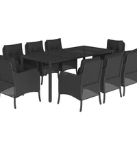 9-tlg. Garten-Essgruppe mit Kissen Schwarz Poly Rattan