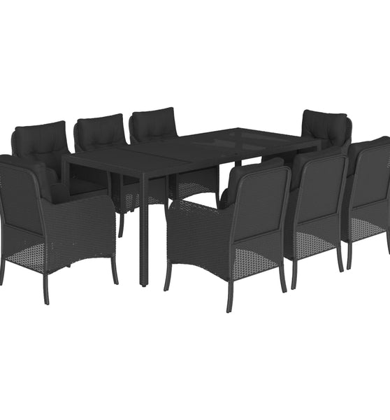 9-tlg. Garten-Essgruppe mit Kissen Schwarz Poly Rattan