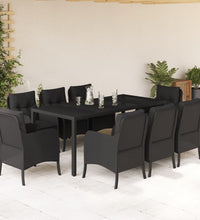9-tlg. Garten-Essgruppe mit Kissen Schwarz Poly Rattan