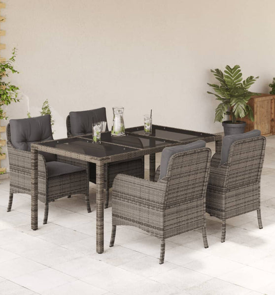 5-tlg. Garten-Essgruppe mit Kissen Grau Poly Rattan