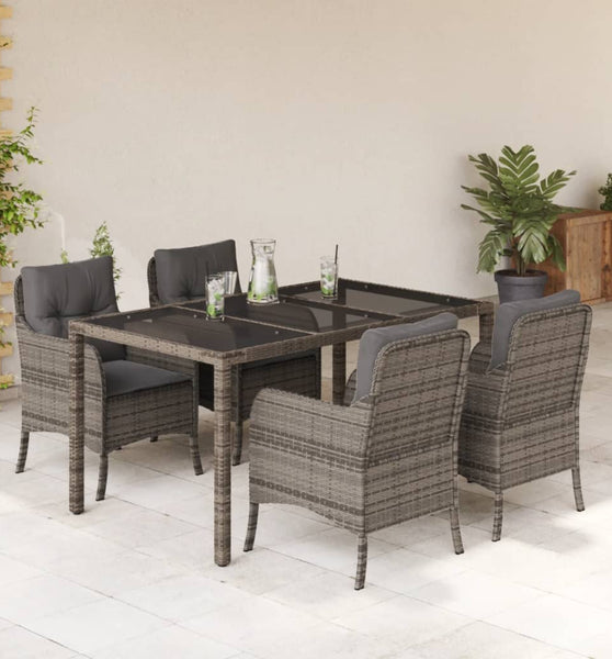 5-tlg. Garten-Essgruppe mit Kissen Grau Poly Rattan