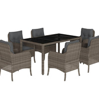 7-tlg. Garten-Essgruppe mit Kissen Grau Poly Rattan