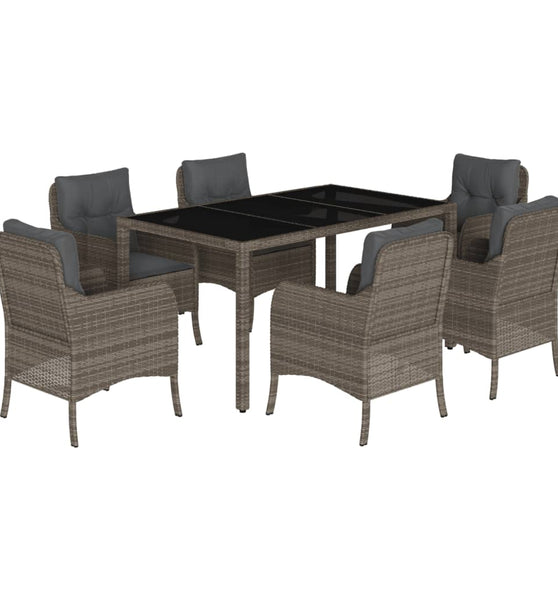 7-tlg. Garten-Essgruppe mit Kissen Grau Poly Rattan