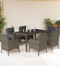 7-tlg. Garten-Essgruppe mit Kissen Grau Poly Rattan