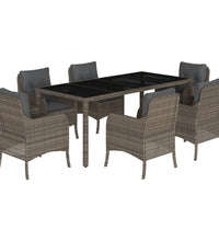 7-tlg. Garten-Essgruppe mit Kissen Grau Poly Rattan