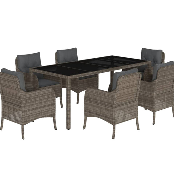 7-tlg. Garten-Essgruppe mit Kissen Grau Poly Rattan