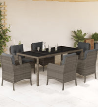 7-tlg. Garten-Essgruppe mit Kissen Grau Poly Rattan