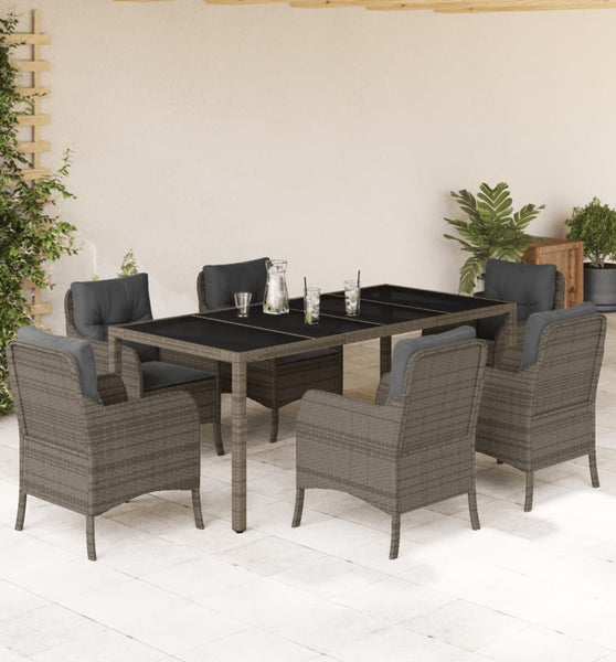 7-tlg. Garten-Essgruppe mit Kissen Grau Poly Rattan