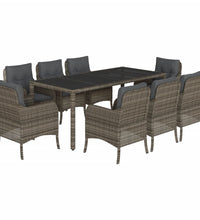 9-tlg. Garten-Essgruppe mit Kissen Grau Poly Rattan