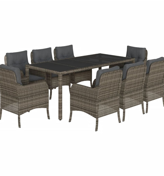 9-tlg. Garten-Essgruppe mit Kissen Grau Poly Rattan